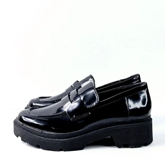 New! Blondo School Waterproof Patent Leather Platform Chunky Heel Loafer Shoes