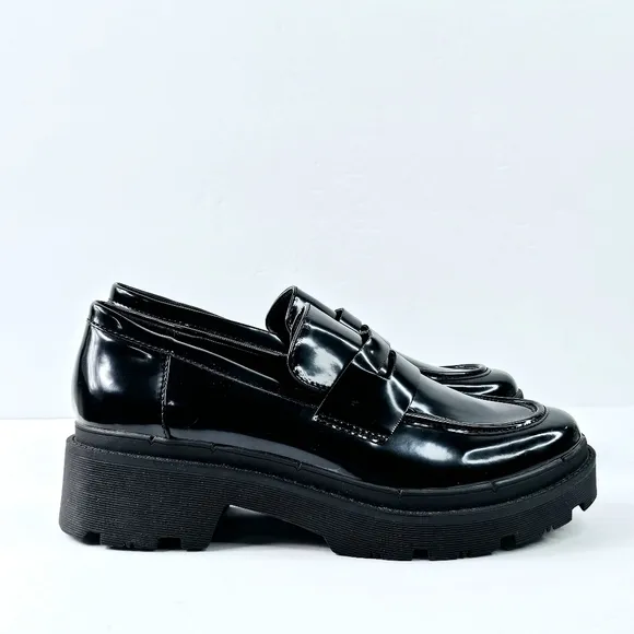 New! Blondo School Waterproof Patent Leather Platform Chunky Heel Loafer Shoes