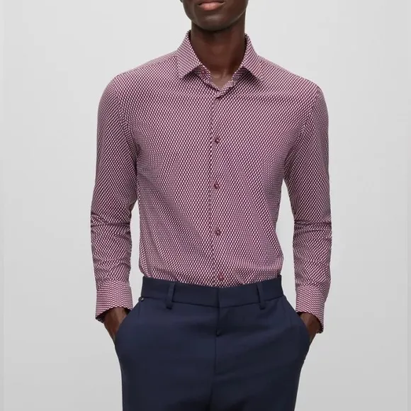 New BOSS long sleeve button down slim fit stretch performance shirt size medium