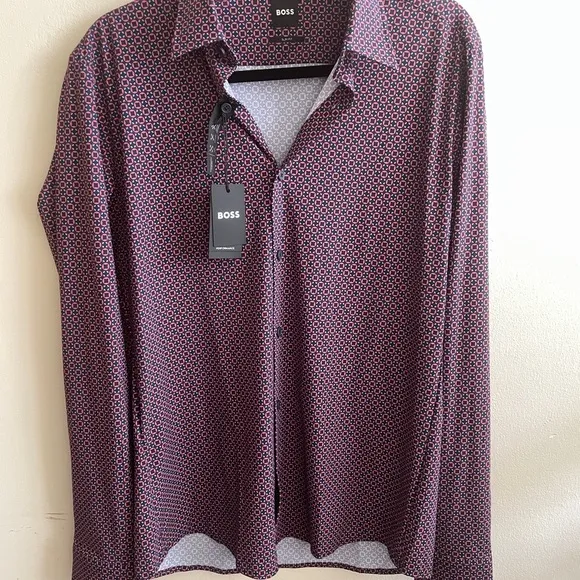 New BOSS long sleeve button down slim fit stretch performance shirt size medium
