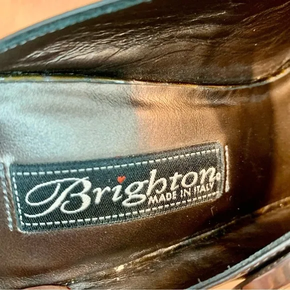 NEW Brighton Beau Mules Sz 7.5 Italy Patent Leather Olive Bronze Crocodile