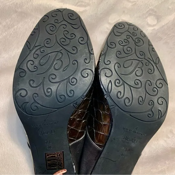 NEW Brighton Beau Mules Sz 7.5 Italy Patent Leather Olive Bronze Crocodile