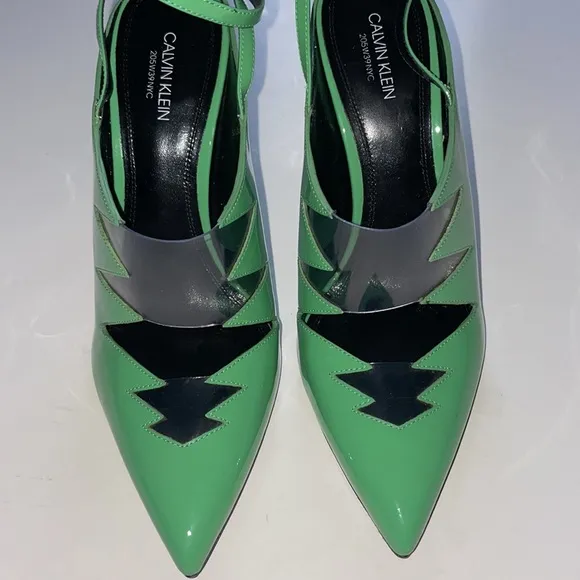 New Calvin Klein 205W39NYC green Kai runway heels as seen on Beyonce
