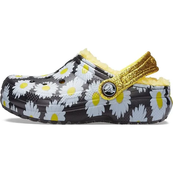 NEW CROCS Size 6 Toddler Classic Lined Vacay Vibes Clog - Black Daisy