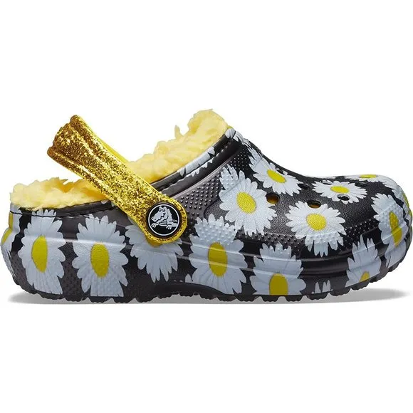 NEW CROCS Size 6 Toddler Classic Lined Vacay Vibes Clog - Black Daisy