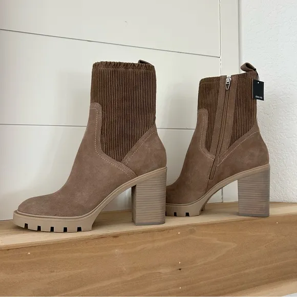 New Dolce Vita Marni H2O Truffle Taupe Suede Leather Mid-Calf High Heel Boots
