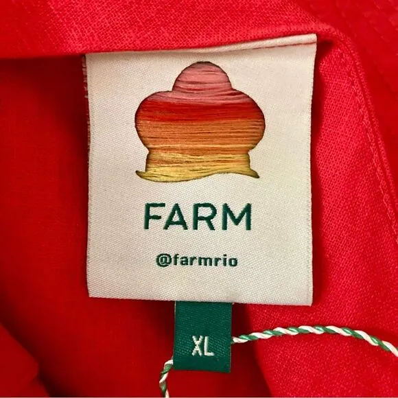 NEW FARM Rio Red Midi Knot Dress Linen Cutout Elastic Waist Asymmetrical Size XL
