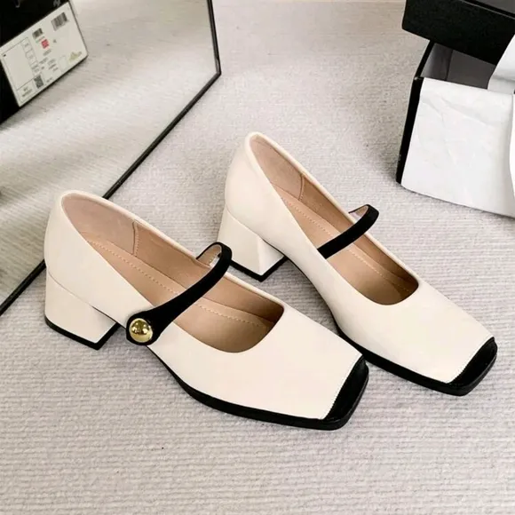 New Fashion Women's Chunky Heel Pumps With Color Block Design