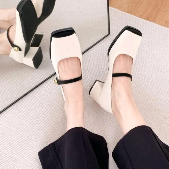 New Fashion Women's Chunky Heel Pumps With Color Block Design