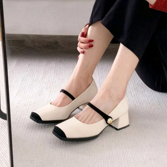 New Fashion Women's Chunky Heel Pumps With Color Block Design
