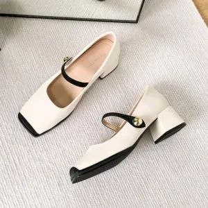New Fashion Women's Chunky Heel Pumps With Color Block Design