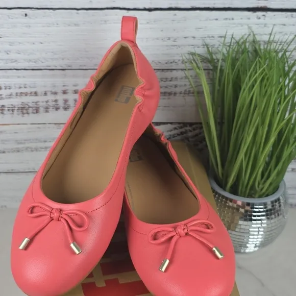 NEW FITFLOP SIZE 9 SHOES ROSY CORAL ALLEGRO BOW LEATHER BALLERINAS FLATS SPRING