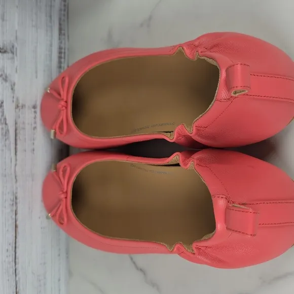 NEW FITFLOP SIZE 9 SHOES ROSY CORAL ALLEGRO BOW LEATHER BALLERINAS FLATS SPRING