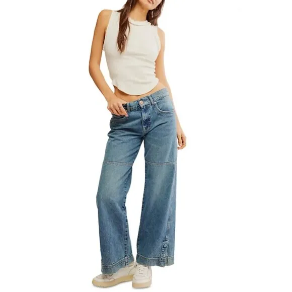 new FREE PEOPLE benji relaxed wide leg jean in salt of the earth 252