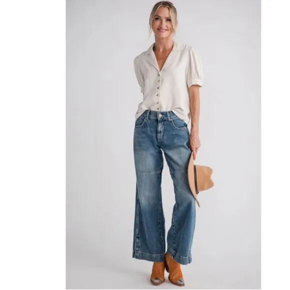 new FREE PEOPLE benji relaxed wide leg jean in salt of the earth 252