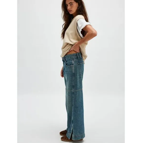 new FREE PEOPLE benji relaxed wide leg jean in salt of the earth 252