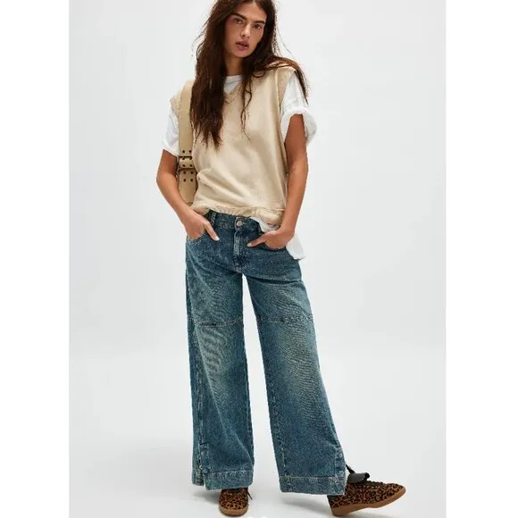 new FREE PEOPLE benji relaxed wide leg jean in salt of the earth 252