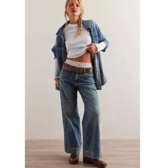 new FREE PEOPLE benji relaxed wide leg jean in salt of the earth 252