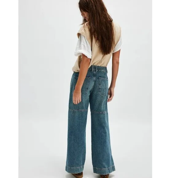 new FREE PEOPLE benji relaxed wide leg jean in salt of the earth 252