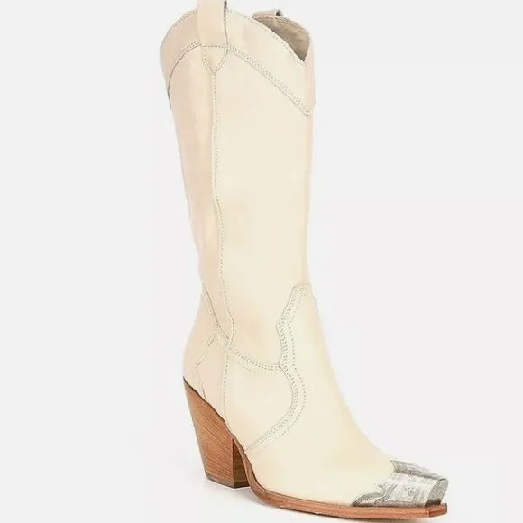 NEW FREE PEOPLE BRAYDEN MID TALL WESTERN BOOTS IN CREME