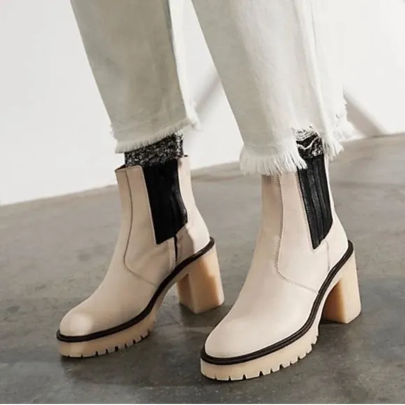 NEW Free people james Chelsea CHUNKY heels boots shoes in bone size 8.5