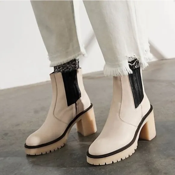 NEW Free people james Chelsea CHUNKY heels boots shoes in bone size 8.5