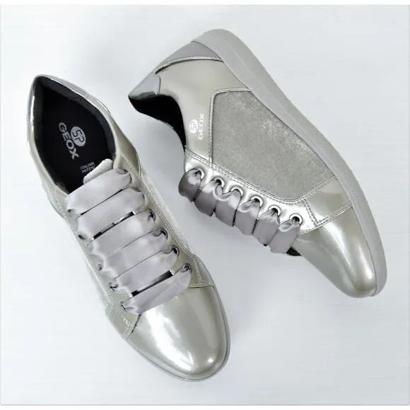 New! GEOX Women's Patent Velvet Lace up Comfort Shoes Sneakers