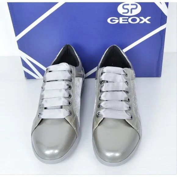New! GEOX Women's Patent Velvet Lace up Comfort Shoes Sneakers