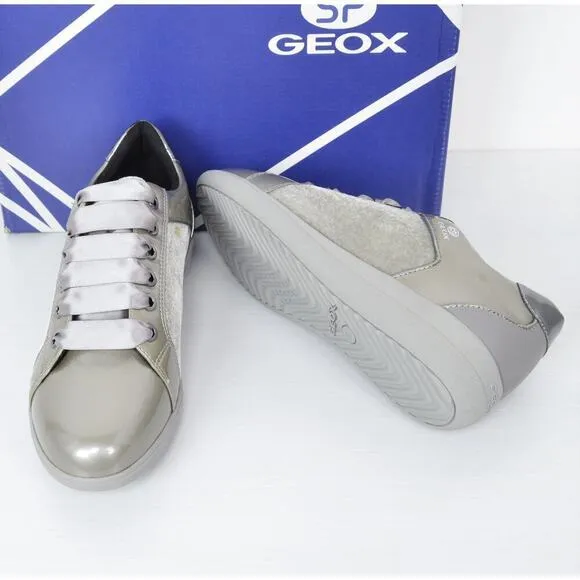 New! GEOX Women's Patent Velvet Lace up Comfort Shoes Sneakers