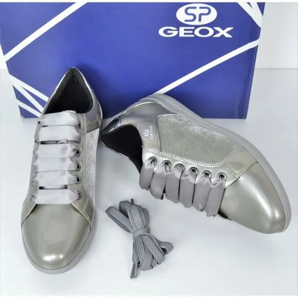New! GEOX Women's Patent Velvet Lace up Comfort Shoes Sneakers