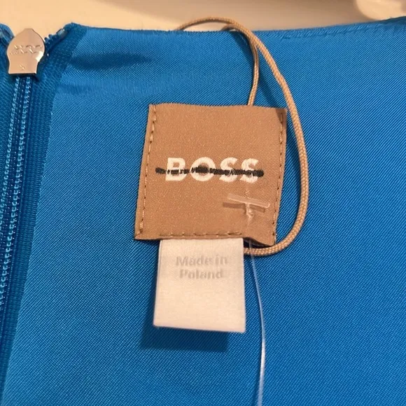 NEW Hugo Boss blue square neck slim fit Stretch sheath dress size 10 $398