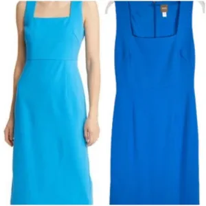 NEW Hugo Boss blue square neck slim fit Stretch sheath dress size 10 $398