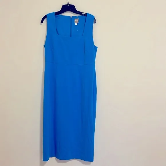 NEW Hugo Boss blue square neck slim fit Stretch sheath dress size 10 $398
