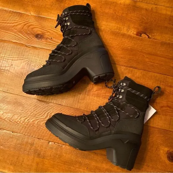 NEW Hunter Discoverer Mid Lace-up Leather Heel Boots Waterproof Black Size 9