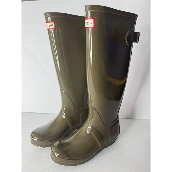 NEW Hunter Original Back Adjustable Gloss Rain Boots Swamp Green EU 36 US 5 UK 3