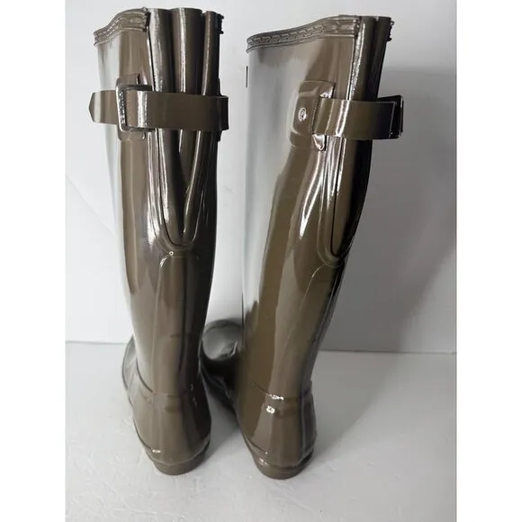 NEW Hunter Original Back Adjustable Gloss Rain Boots Swamp Green EU 36 US 5 UK 3