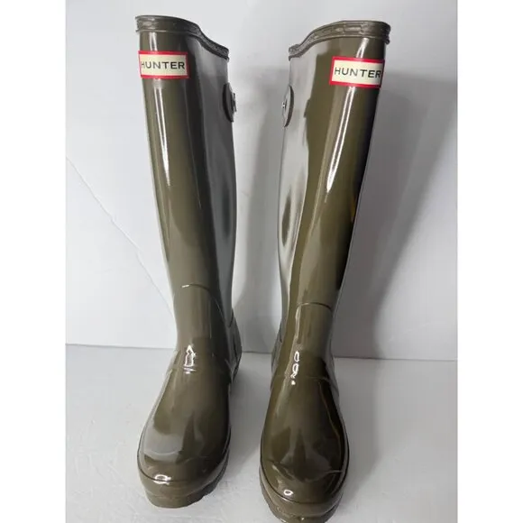 NEW Hunter Original Back Adjustable Gloss Rain Boots Swamp Green EU 36 US 5 UK 3