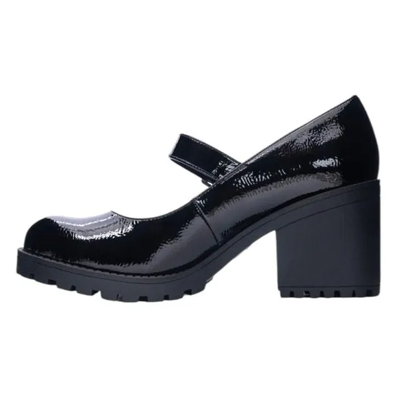 New In Box Lucky Lug Sole Mary Jane Pump Platform Block Heel Black Patent  7.5