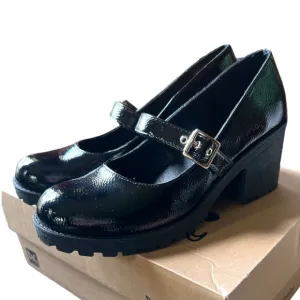 New In Box Lucky Lug Sole Mary Jane Pump Platform Block Heel Black Patent  7.5