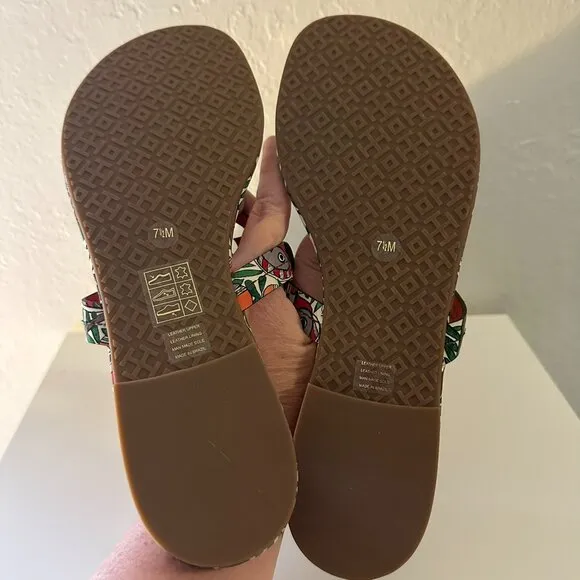 New in Box Tory Burch Miller Patent Leather Orange Something Wild Print Sandals