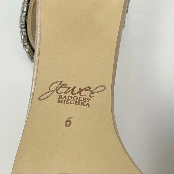 NEW Jewel Badgley Mischka Catalina Open Toe Block Heel Champagne Embellished 6