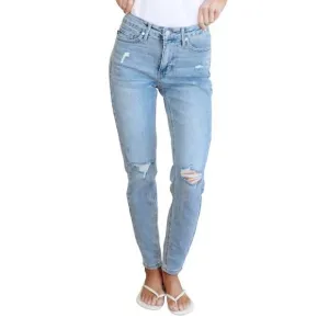NEW JUDY BLUE mid rise control top distressed skinny jeans in light wash