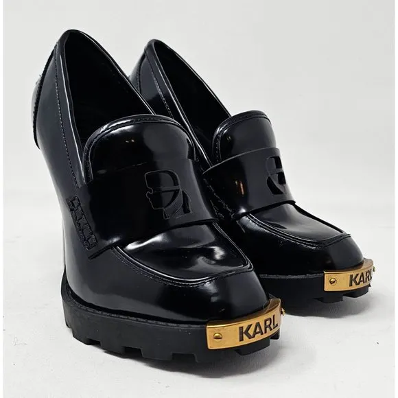 NEW Karl Lagerfeld Paris Virna Black High Heel Patent Leather Shoes Sz‎ 5.5