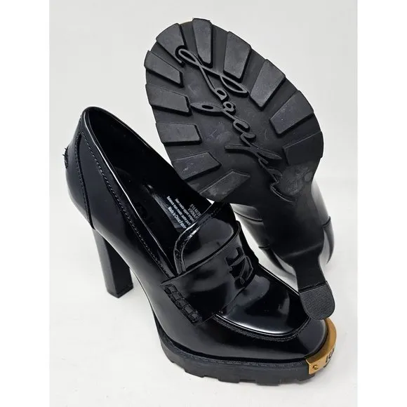NEW Karl Lagerfeld Paris Virna Black High Heel Patent Leather Shoes Sz‎ 5.5