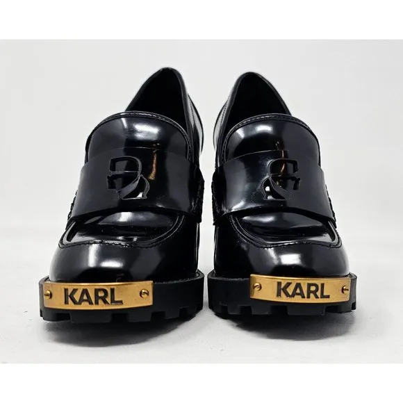 NEW Karl Lagerfeld Paris Virna Black High Heel Patent Leather Shoes Sz‎ 5.5