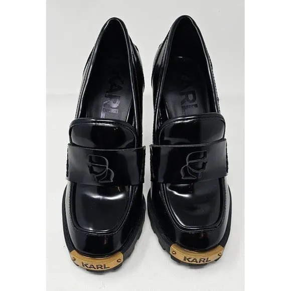 NEW Karl Lagerfeld Paris Virna Black High Heel Patent Leather Shoes Sz‎ 5.5
