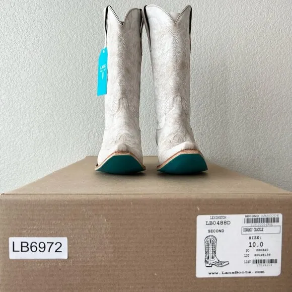 NEW Lane LEXINGTON Women Cowboy Boots 10 White Western Cowgirl 13&quot; Mid Calf Tall