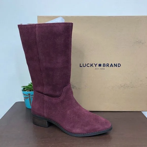 NEW Lucky Brand Lefara Mid Calf Split Suede Boots In Sugar Red Women's Size 6M