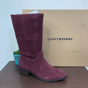 NEW Lucky Brand Lefara Mid Calf Split Suede Boots In Sugar Red Women's Size 6M