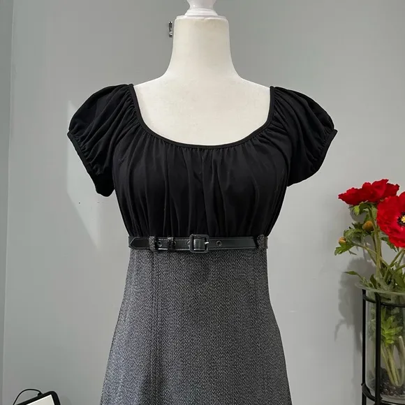NEW Max Studio Tailored Smocked Ruched Empire Waist Belted Knee Suit Dress S NWT